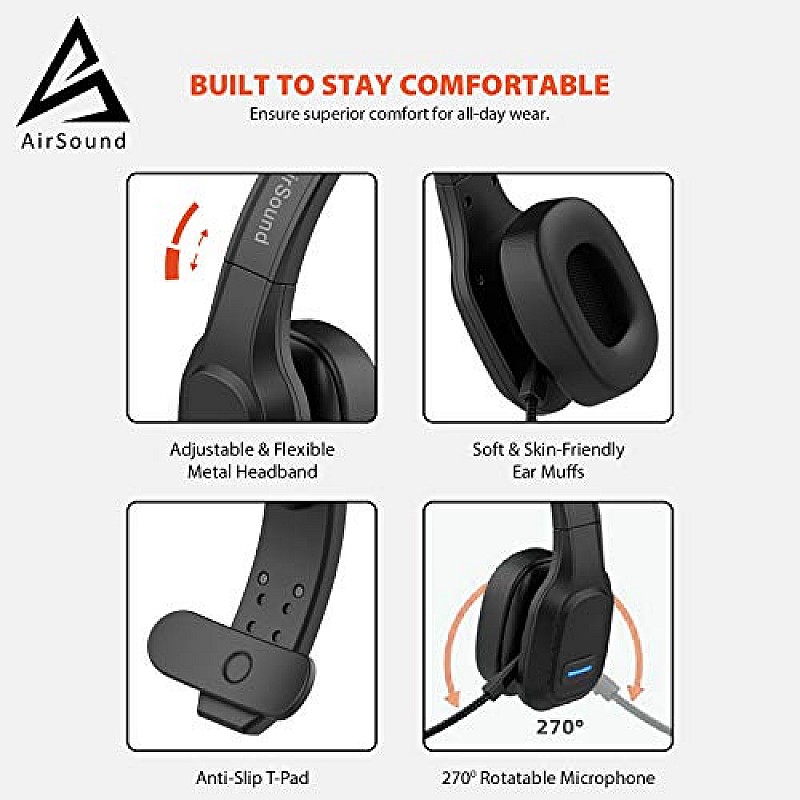 AirSound M100 Pro Bluetooth Wireless Headset Flexible Microphone for Office Home Business Online Meeting