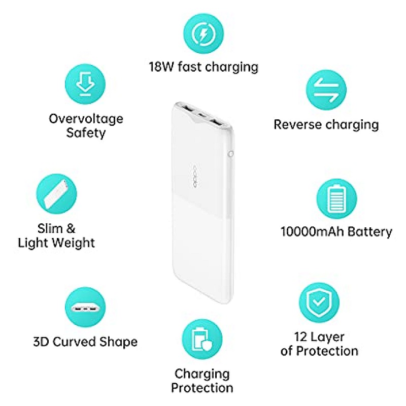 OPPO 10000 mAh Power Bank (18 W) (White, Lithium Polymer)