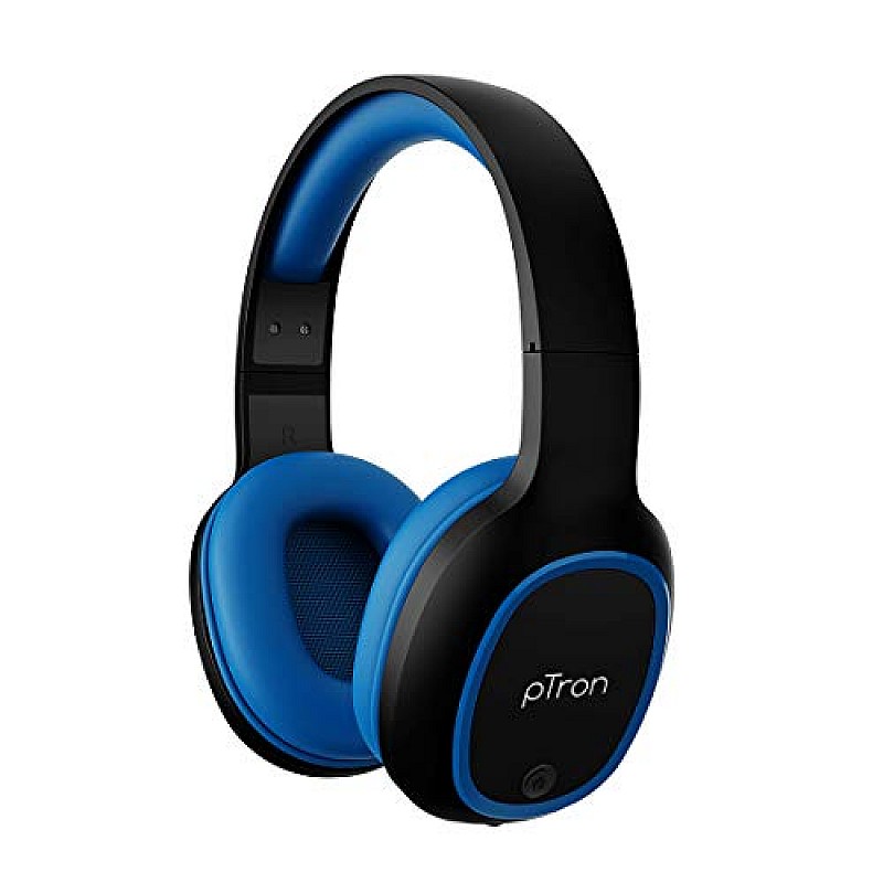 PTron Studio Bluetooth Wireless Over Ear Headphones with Mic (Blue)