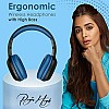 PTron Studio Bluetooth Wireless Over Ear Headphones with Mic (Blue)