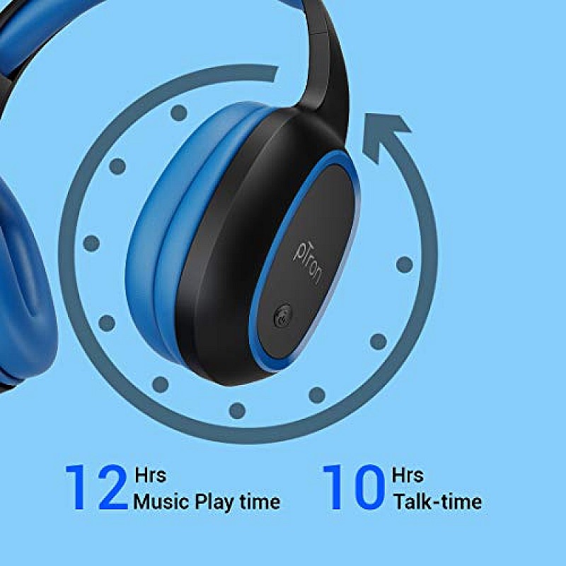 PTron Studio Bluetooth Wireless Over Ear Headphones with Mic (Blue)