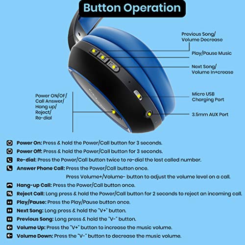 PTron Studio Bluetooth Wireless Over Ear Headphones with Mic (Blue) PTron Studio Bluetooth Wireless Over Ear Headphones with Mic (Blue)