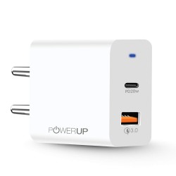 Powerup stay charged 20W Dual Port USB Wall Charge Adapter for Smartphones/Tablet with BIS Certified in-Built Auto-Detect Technology.