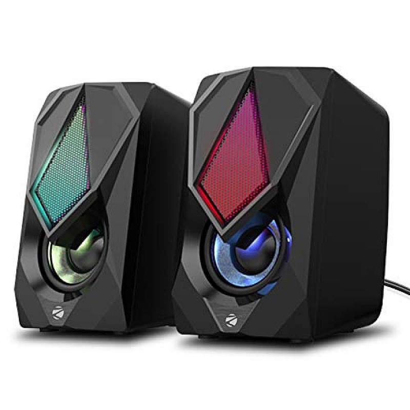 ZEBRONICS Zeb-Warrior II 10 watts 2.0 Multimedia Speaker with RGB Lights, USB Powered, AUX Input, Volume Control Pod for PC