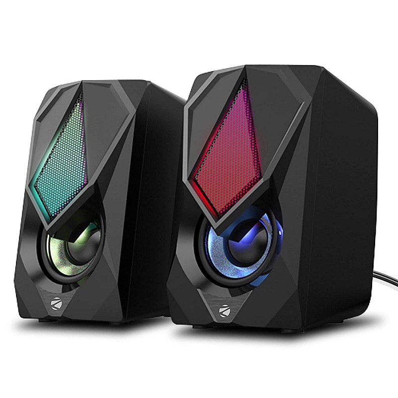 ZEBRONICS Zeb-Warrior II 10 watts 2.0 Multimedia Speaker with RGB Lights, USB Powered, AUX Input, Volume Control Pod for PC