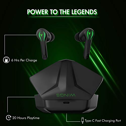 Wings Phantom Gaming True Wireless in Ear Earbuds, Bluetooth 5.0 Earphones with Mic, Full Touch Controls, Type C Charging (Black) Wings Phantom Gaming True Wireless in Ear Earbuds, Bluetooth 5.0 Earphones with Mic, Full Touch Controls, Type C Charging (Black)