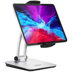 Tukzer Tabletop Foldable Professional Desktop Stand Holder with 360° Swivel & Height Adjustable, Tablets & Smartphones (Grey)