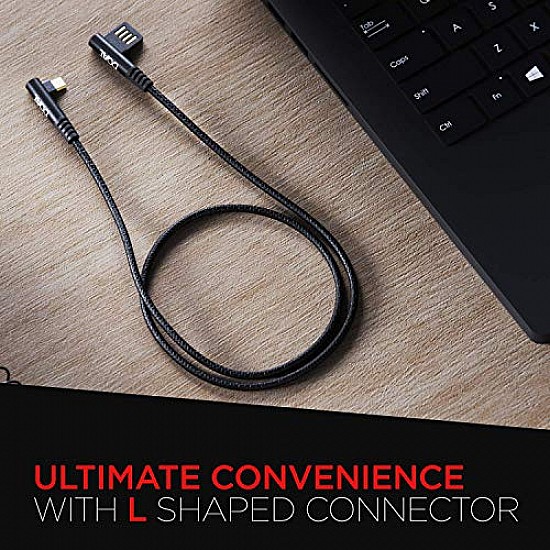 boAt Micro USB L70 Cable Black, 3A Fast Charging & 480 Mbps Data Sync Braided Skin with L Shaped Connector (Black)