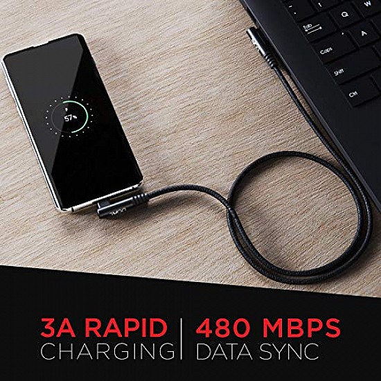 boAt Micro USB L70 Cable Black, 3A Fast Charging & 480 Mbps Data Sync Braided Skin with L Shaped Connector (Black)