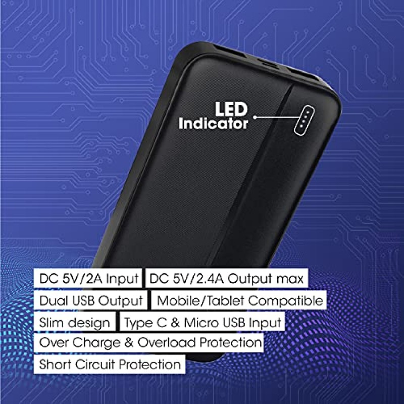 Zebronics ZEB-MD20000G2 - 20000 mAh Li-Polymer Power Bank with 12W Fast Charging, LED Indicator, 2 x Output / Input Ports, Made in India (Black) Zebronics ZEB-MD20000G2 - 20000 mAh Li-Polymer Power Bank with 12W Fast Charging, LED Indicator, 2 x Output / Input Ports, Made in India (Black)