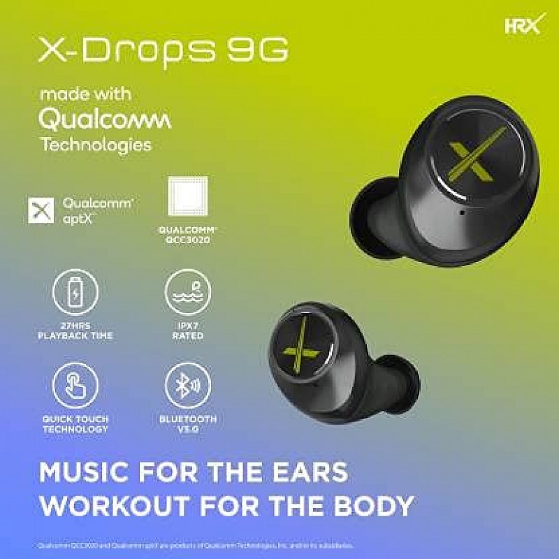 HRX X-Drops 9G with Quick Touch Technology Bluetooth Headset (Cosmic Black, True Wireless)