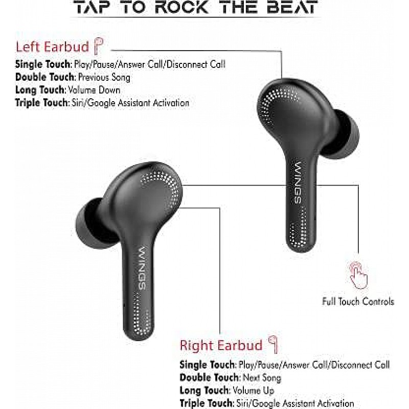 Wings Vibe Bluetooth Headset (Black, True Wireless)