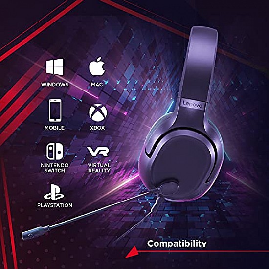 Lenovo IdeaPad H100 Gaming Headset, 50mm Drivers, Stereo Over Ear Headphones