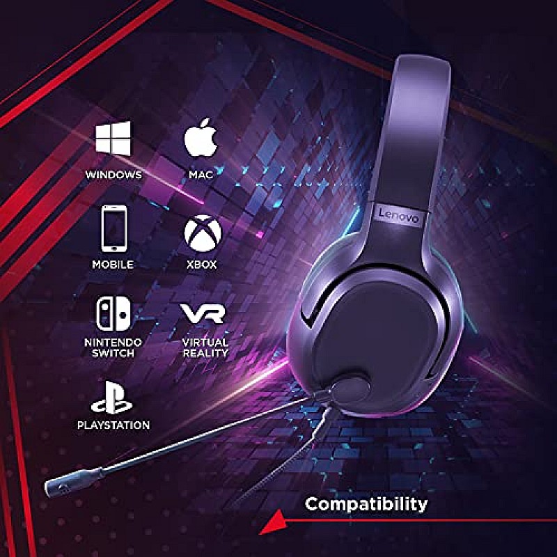 Lenovo IdeaPad H100 Gaming Headset, 50mm Drivers, Stereo Over Ear Headphones