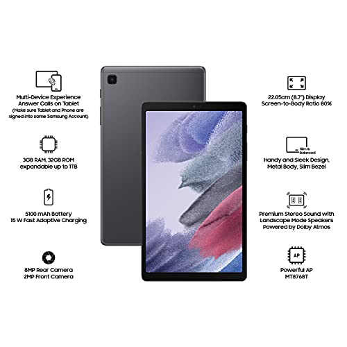 Samsung Galaxy Tab A7 Lite 22.05 cm (8.7 inch), Slim Metal Body, Dolby Atmos Sound, RAM 3 GB, ROM 32 GB Expandable, Wi-Fi-only Tablet, Gray Samsung Galaxy Tab A7 Lite 22.05 cm (8.7 inch), Slim Metal Body, Dolby Atmos Sound, RAM 3 GB, ROM 32 GB Expandable, Wi-Fi-only Tablet, Gray