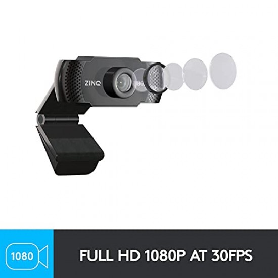 Zinq Full HD 1080P 2.1 Megapixel 30 FPS USB Webcam with Built-in Mic, Plug and Play