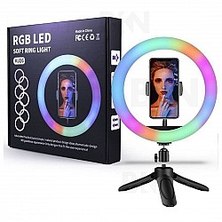 AIRTREE Portable MJ26 10'' RGB Desktop Soft LED Ring Light 16 RGB Colors with Mini Tripod Stand for Making You_Tube