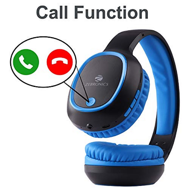 ZEBRONICS Zeb-Thunder Wireless BT Headphone Comes with 40mm Drivers, AUX Connectivity Micro SD Card (Blue with Red)