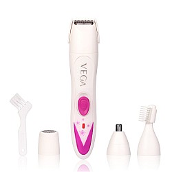 Vega Feather Touch 4-In-1 Trimmer for Women, Suitable for trimming Eyebrows, Nose, Face Bikini Area (VHBT-03) White