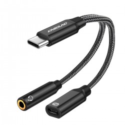 Kinsound USB C to 3.5 mm Jack Audio Adapter, Type C to 3.5mm Jack Audio Connector & PD Fast Charging 