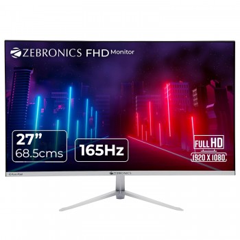 ZEBRONICS A27FHD LED, Gaming Monitor, 27 inch (68.58cm), 300 nits, 165hz Metal Stand, Built-in Speakers White