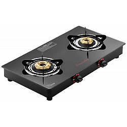 Butterfly Rapid 2 Burner Glass Top Gas Stove Auto Ignition Scratch Resistant Toughened Glass Black