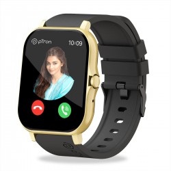 PTron Newly Launched Force X10 Bluetooth Calling Smartwatch with 1.7" Full Touch Display, Real Heart Rate Monitor (Black Gold)