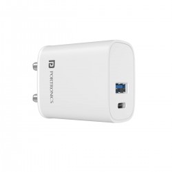 Portronics Adapto 30 30W Fast Wall Charger, Type C Power Delivery & Mach USB Charger Fast Charging (White)