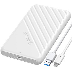 ORICO 2.5 inch USB C Hard Drive Enclosure USB 3.1 Gen 2 to SATA III External Hard Drive Case for SSD HDD 9.5 7mm Tool-Free with UASP, White (25PW1-C3)