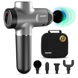 beatXP Flash Massage Gun, Body Massager Touch Button Percussion Gun Back Massager for Women & Men Metallic Silver