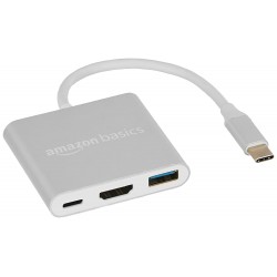 AmazonBasics 3 in 1 Type C USB Port Hub, HD 4K HDMI with PD Charging, USB 3.0, Compact Extension Adapter, Aluminium Case (Grey)