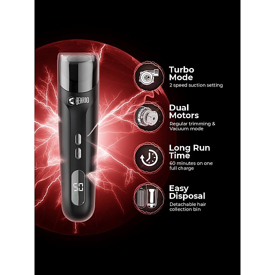 BEARDO Ninja-X Vacuum Trimmer for Men | Beard Trim & Clean 2-in-1 Trimmer with Vacuum Suction Mode | Ceramic Blades, LED display, 3 Limit Combs | No Mess Trimming | Gift For Brother | Gift For Friends