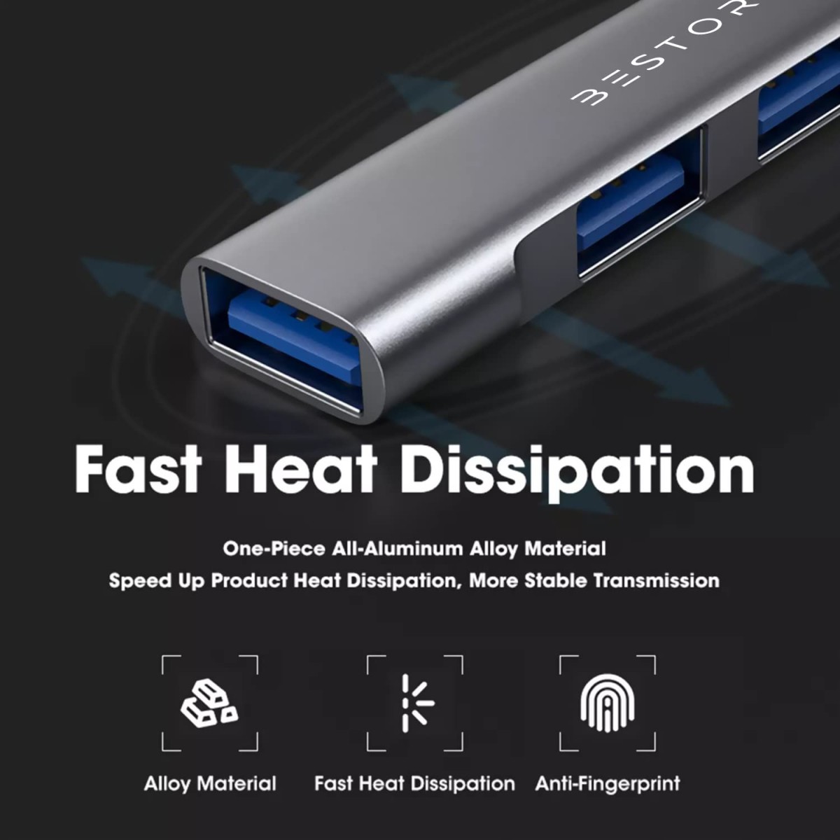 BESTOR® 4-in-1 USB Hub, Portable USB Splitter with 4 Ports, Mini Docking Station with 5Gbps Fast Data Transfer, Multi USB Hub for Laptop