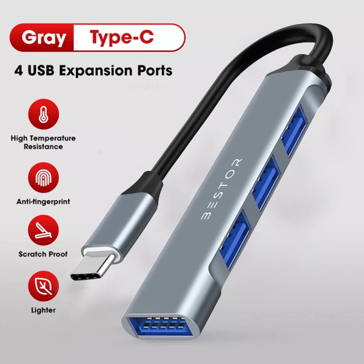 BESTOR® 4-in-1 USB Hub, Portable USB Splitter with 4 Ports, Mini Docking Station with 5Gbps Fast Data Transfer, Multi USB Hub for Laptop