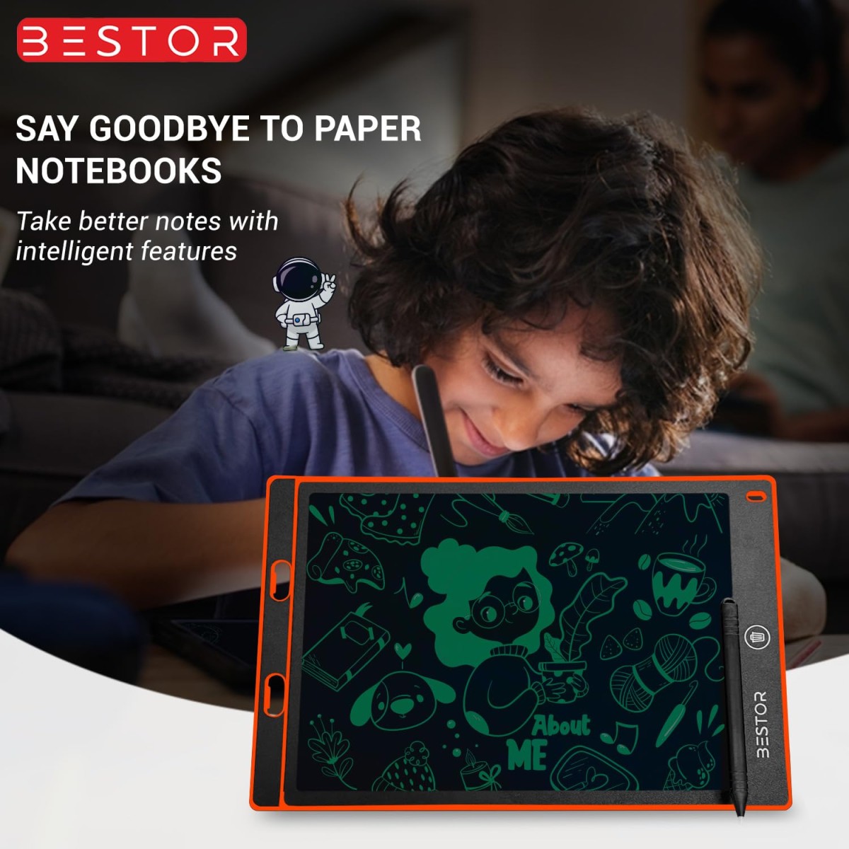 BESTOR® Portable Ruff 12 inches LCD Paperless Memo Digital Tablet Notepad Scribble Board/E-Writer/Writing/Drawing Pad/Digital Writing Tablet/Erasable Doodle Pad (Red)