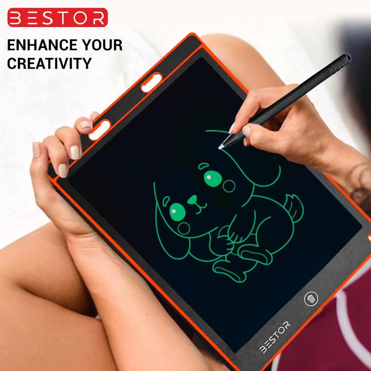 BESTOR® Portable Ruff 12 inches LCD Paperless Memo Digital Tablet Notepad Scribble Board/E-Writer/Writing/Drawing Pad/Digital Writing Tablet/Erasable Doodle Pad (Red)