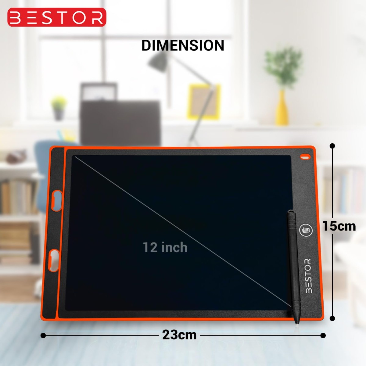 BESTOR® Portable Ruff 12 inches LCD Paperless Memo Digital Tablet Notepad Scribble Board/E-Writer/Writing/Drawing Pad/Digital Writing Tablet/Erasable Doodle Pad (Red)