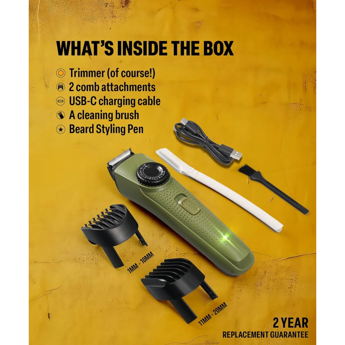 BOMBAY SHAVING COMPANY Flash Charging Men Beard Trimmer with Styling Pen Trimmer 120 min Runtime 38 Length Settings (Green)