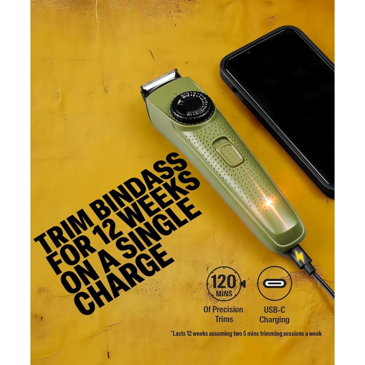 BOMBAY SHAVING COMPANY Flash Charging Men Beard Trimmer with Styling Pen Trimmer 120 min Runtime 38 Length Settings (Green)