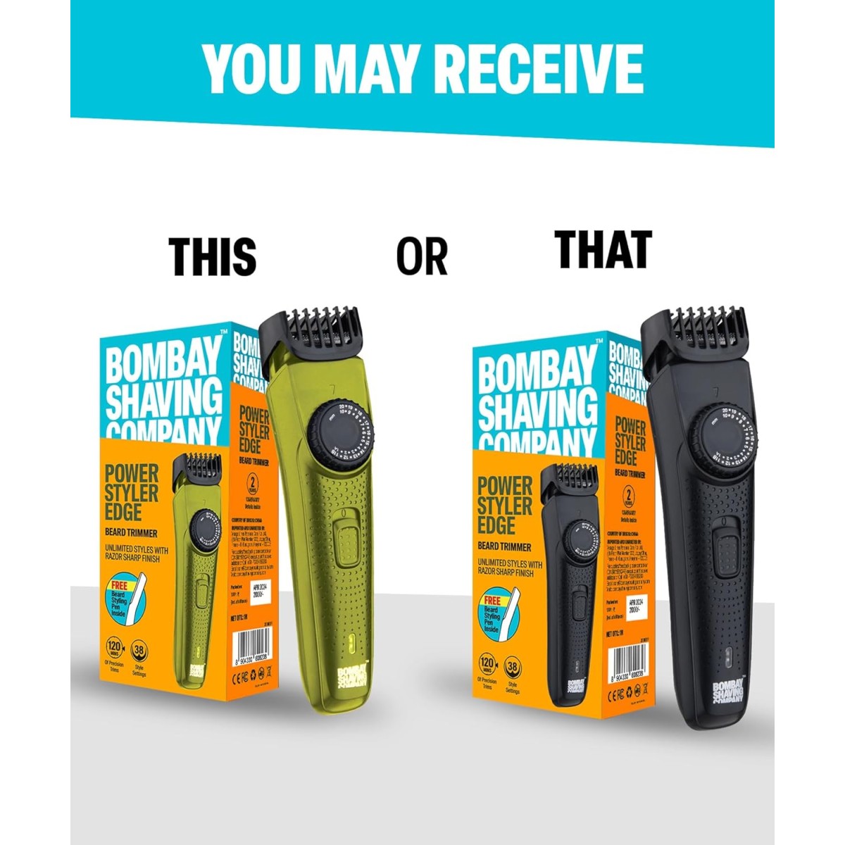 BOMBAY SHAVING COMPANY Flash Charging Men Beard Trimmer with Styling Pen Trimmer 120 min Runtime 38 Length Settings (Green)