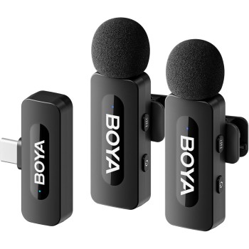 BOYA BY-V20 Dual Wireless Lavalier Microphone for iPhone 15/16, Android, USB-C Devices, 2 Clip-On Microphone for Youtubers & Video Recording, 328ft Range, 9H Battery, Noise Reduction, Plug & Play