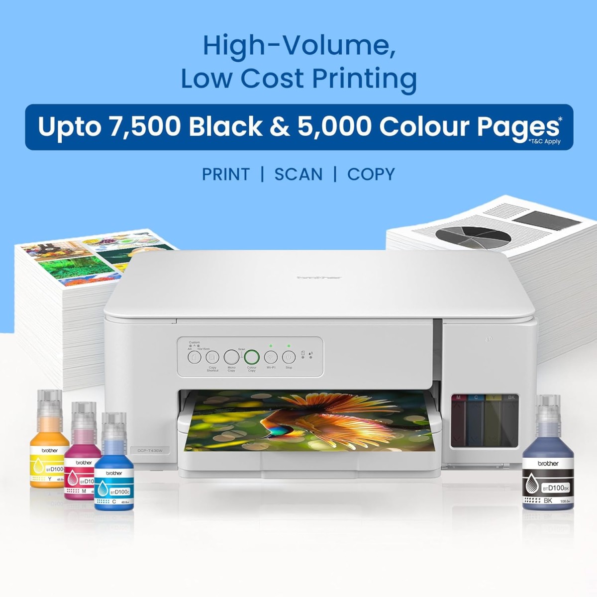 BROTHER DCP-T436W (New Launch) WiFi Multifunction Print Scan Copy Ink Tank Color Printer Best for Home, 27/11 PPM BK/CL, Print Upto 7.5 K Pages in Black & 5 K in Color Each for(CMY),Free Installation BROTHER DCP-T436W (New Launch) WiFi Multifunction Print Scan Copy Ink Tank Color Printer Best for Home, 27/11 PPM BK/CL, Print Upto 7.5 K Pages in Black & 5 K in Color Each for(CMY),Free Installation