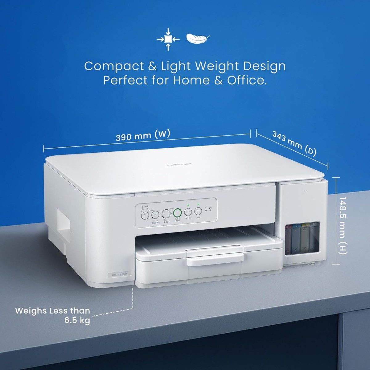 BROTHER DCP-T436W (New Launch) WiFi Multifunction Print Scan Copy Ink Tank Color Printer Best for Home, 27/11 PPM BK/CL, Print Upto 7.5 K Pages in Black & 5 K in Color Each for(CMY),Free Installation BROTHER DCP-T436W (New Launch) WiFi Multifunction Print Scan Copy Ink Tank Color Printer Best for Home, 27/11 PPM BK/CL, Print Upto 7.5 K Pages in Black & 5 K in Color Each for(CMY),Free Installation