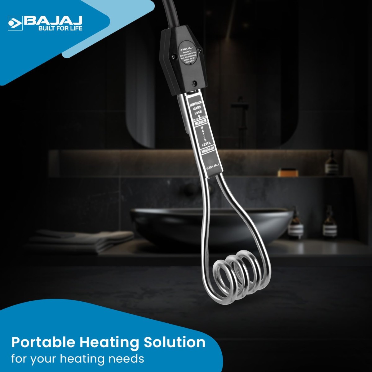 Bajaj Copper 1000 W Immersion Rod Heater For Home|Water Heater Rod For Efficient Heating|With Anti-Corrosive Nickel Plating|ISI Approvel Safety & Quality|2-Yr Warranty|Black/silver Bajaj Copper 1000 W Immersion Rod Heater For Home|Water Heater Rod For Efficient Heating|With Anti-Corrosive Nickel Plating|ISI Approvel Safety & Quality|2-Yr Warranty|Black/silver