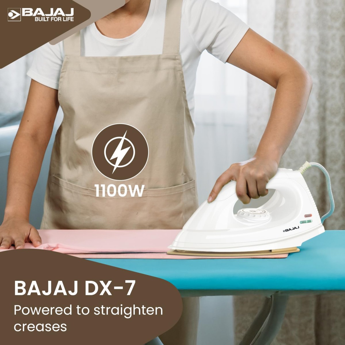 Bajaj DX-7 1000 Watts Dry Iron | Advance Soleplate And Anti-Bacterial German Coating Technology | Light Weight Iron | Thermal Safety Fuse | 360 Degree Swivel Cord | 2-Yrs Warranty 【White】