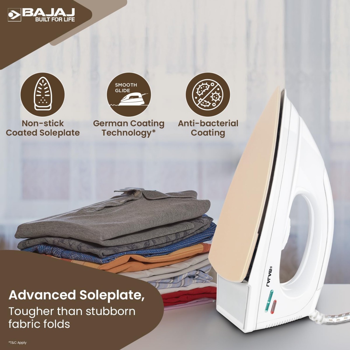 Bajaj DX-7 1000 Watts Dry Iron | Advance Soleplate And Anti-Bacterial German Coating Technology | Light Weight Iron | Thermal Safety Fuse | 360 Degree Swivel Cord | 2-Yrs Warranty 【White】