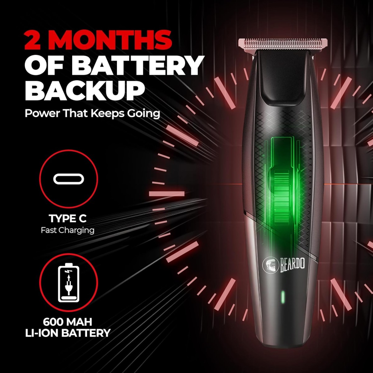 Beardo Ape-X EZ Trimmer for Men Beard | 110 Min Run Time | 7000 RPM Motor | Lithium Ion Battery | Multiple Length Settings | Durable Blades | Beard Trimmer for Gen Z