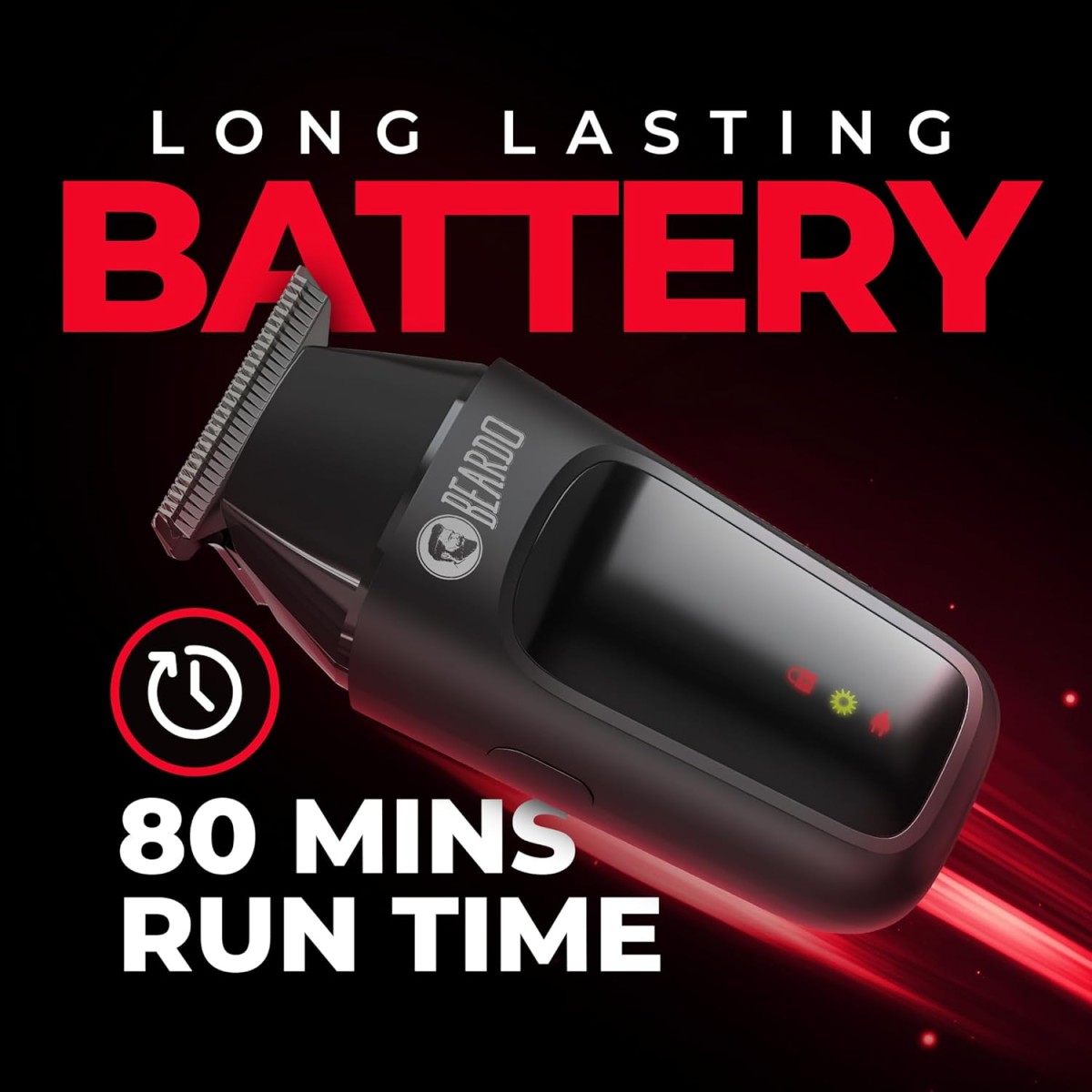 BEARDO ApeX Go Trimmer 80 min Runtime 3 Length Settings Black
