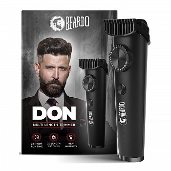 Beardo Don Trimmer for Men | 150 min Run Time | 20 Length Settings | Cordless | Washable Stainless Steel Blades | Powerful Li+ battery for quick charging | Stylish Gun Metal finish