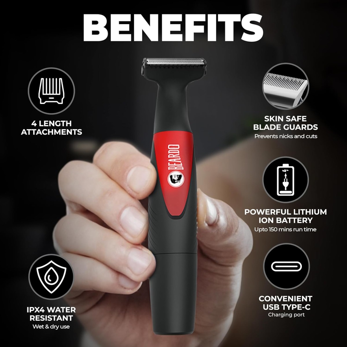 Beardo I Blade Trimmer for men | No Nicks and Cuts | Electric Shaver with powerful motor | Perfect for different beard styles for Gen Z | Multiple Length Settings